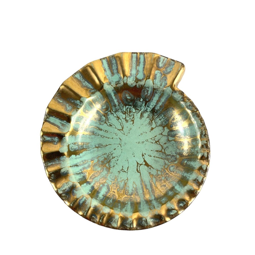Vintage Carstens West Germany Ceramic Ashtray Blue Gold Seashell Dish 321/10
